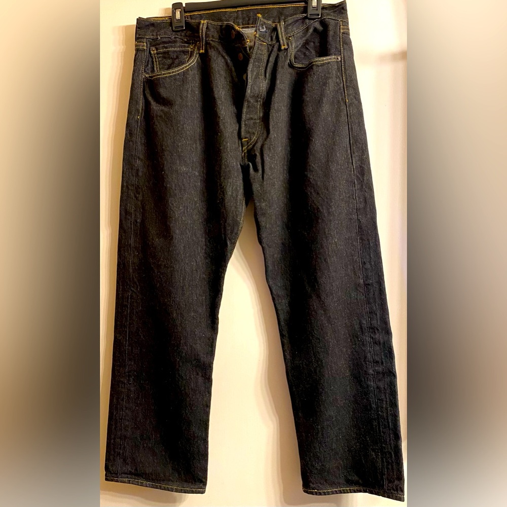 Levi's 501 Men's Black Button-Fly All Cotton Stiff Denim Jeans, Size 36x30
